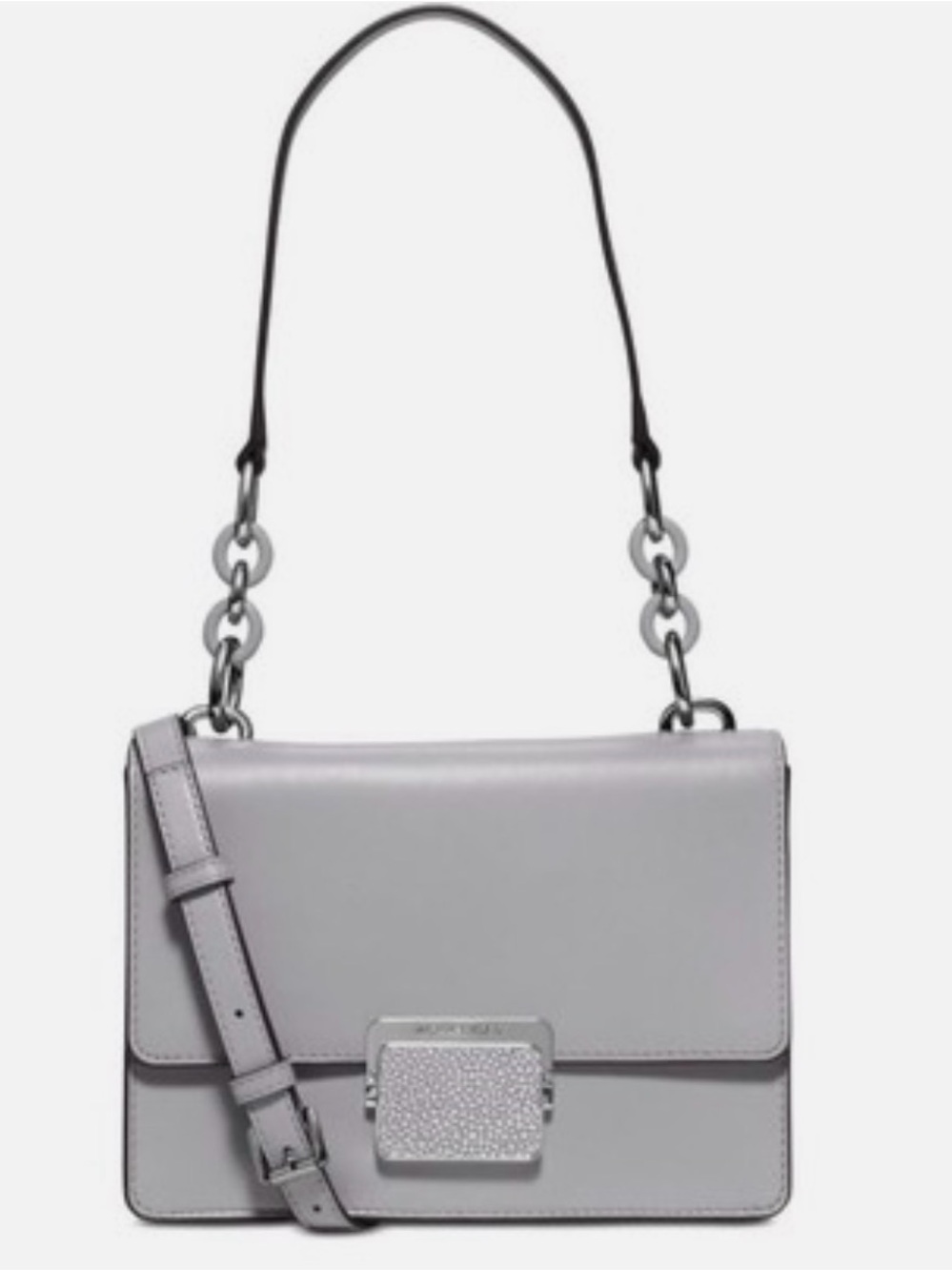 Michael Kors Cynthia Small Shoulder Flap Bag Purse Leather Dove Gray